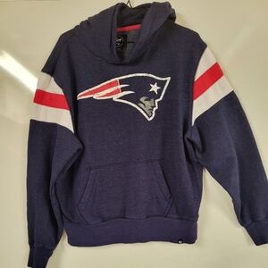 New England Patriots NFL 47 Brand Navy Blue Hoodie, Retro Style Logo, Large